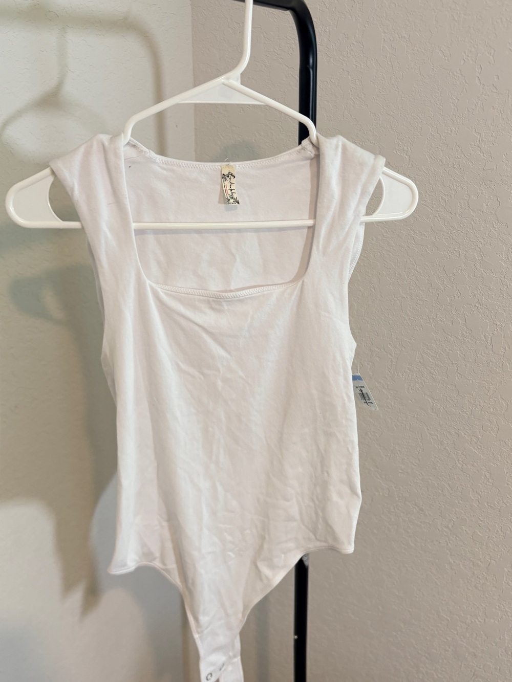 Free People White Square Neck Sleeveless Bodysuit